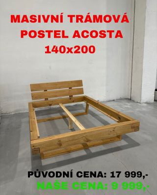 Masivní trámová postel Acosta 140 x 200 Materiál: masiv borovice Rozměry: 158 x 46 x 218 Max. nosnost cca: 130 kg...