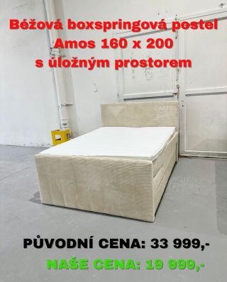 Béžová boxspringová postel Amos 160 x 200 s úložným prostorem Materiál: 100% polyester, HDF Rozměry: 165 x 120 x 218...
