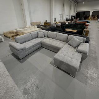 Světle šedá rozkládací sedací souprava do U Memfiest s úložným prostorem Materiál: 92 % polyester, 8 % nylon Rozměry: 294...