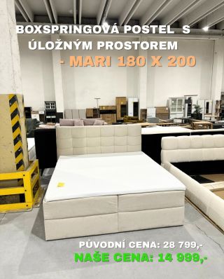 Krémová boxspringová postel Mari 180 x 200 s úložným prostorem😃🥰🤩 Materiál: 100% polyester Rozměry: 185 x 118 x 210 Včetně...