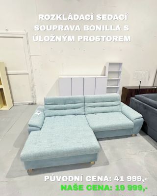 Světle modrá rozkládací sedací souprava Bonilla s úložným prostorem 🩵🥰🩵 Materiál: 100% polyester, masiv borovice Rozměry:...