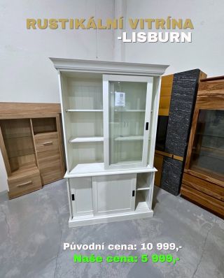 Bílá rustikální vitrína Lisburn Materiál: masiv borovice, sklo Rozměry: 115 x 191 x 40 Počet dvířek: 4 Počet polic: 4...