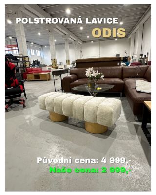 Krémová polstrovaná lavice Odis Materiál: 100% polyester, MDF Rozměry: 140 x 45 x 45 Původní cena: 4 999,- Naše cena: 2 999,-